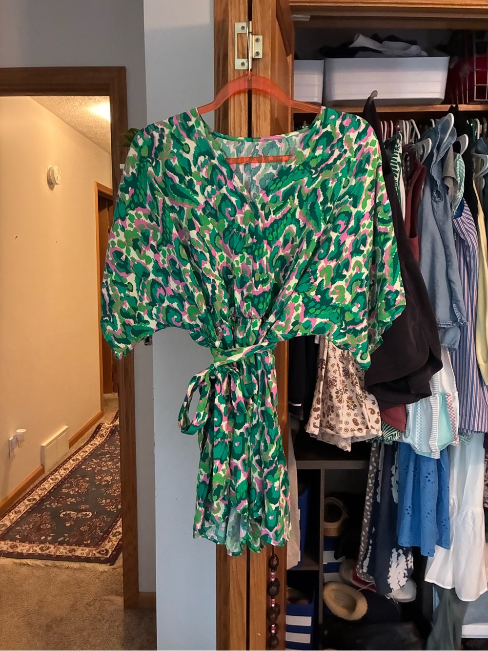 Green Printed Tie-Front Women's romper